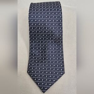 Claiborne Silk Tie Men’s Black Geometric Grid Square Pattern Professional Formal